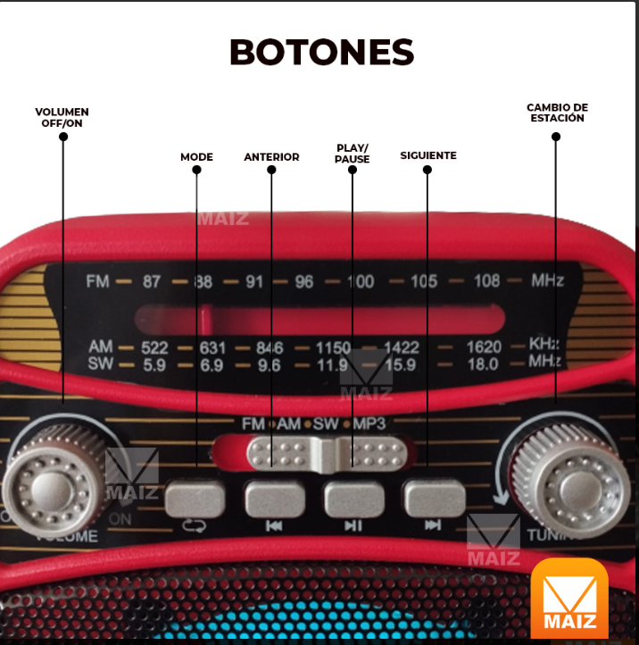 🔊 Bocina Bluetooth MAIZ YM-328 – 3" con Radio FM y Luces LED