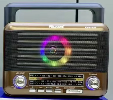 📻 Radio Bluetooth RX-5160D – AM/FM/SW, RGB LED, USB/TF, 1200mAh