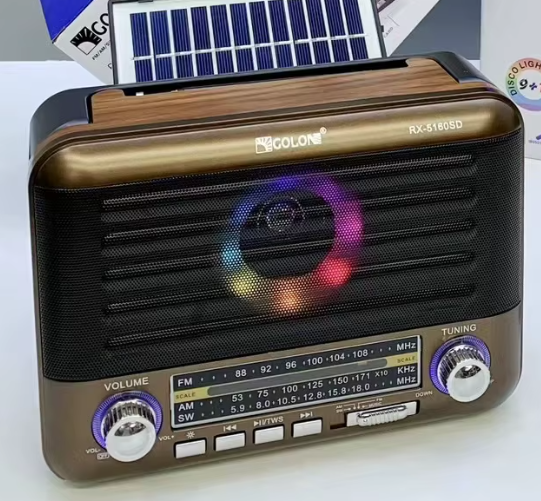 📻 Radio Bluetooth RX-5160D – AM/FM/SW, RGB LED, USB/TF, 1200mAh