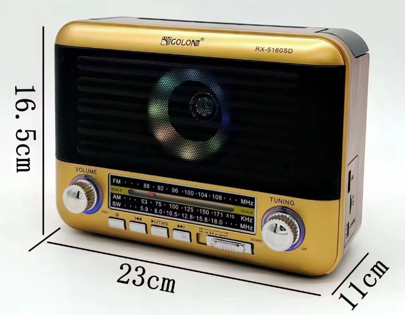 📻 Radio Bluetooth RX-5160D – AM/FM/SW, RGB LED, USB/TF, 1200mAh