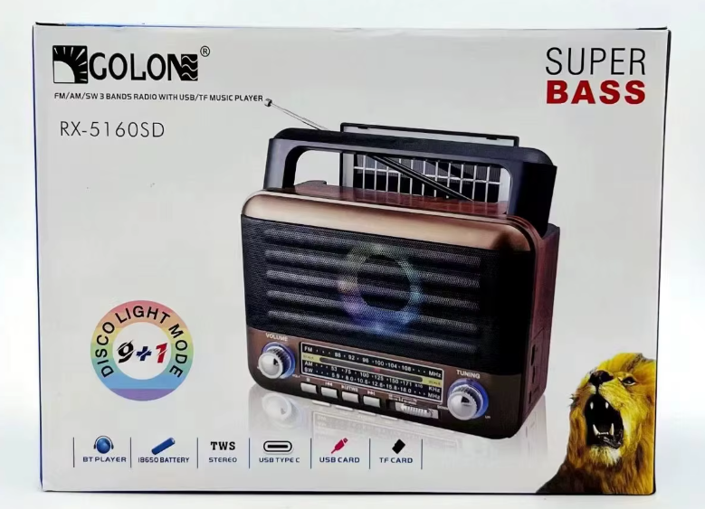 📻 Radio Bluetooth RX-5160D – AM/FM/SW, RGB LED, USB/TF, 1200mAh