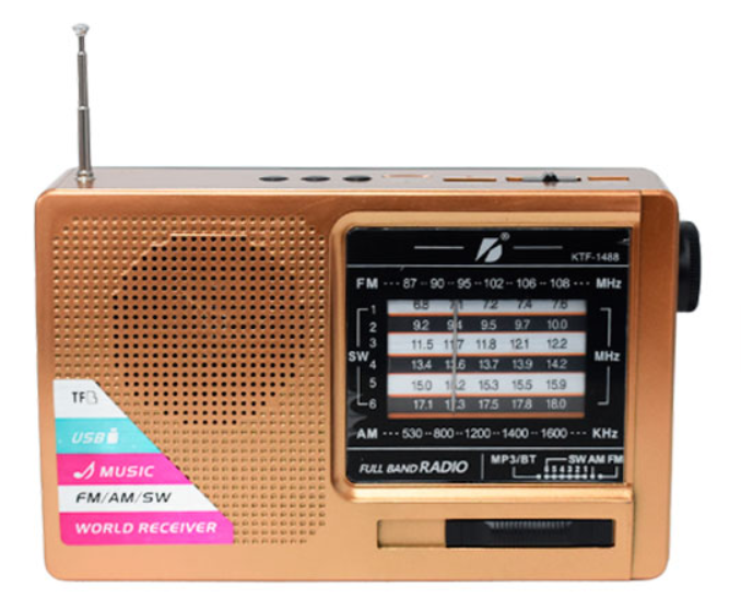 📻 Radio Portátil KTF-1488 – AM/FM/SW con Bluetooth, Panel Solar y Linterna LED
