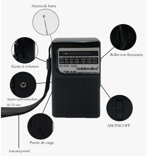 📻 Radio Portátil de Bolsillo Goldenultra GT-21R – AM/FM