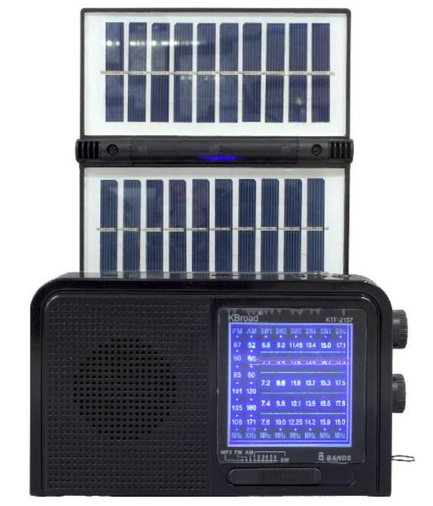 📻 Radio Portátil KTF-2157 – AM/FM con Bluetooth, Linterna y Panel Solar