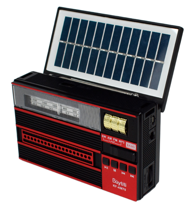 📻 Radio Portátil Buytiti KF-AM70 – AM/FM con Bluetooth, Linterna y Panel Solar