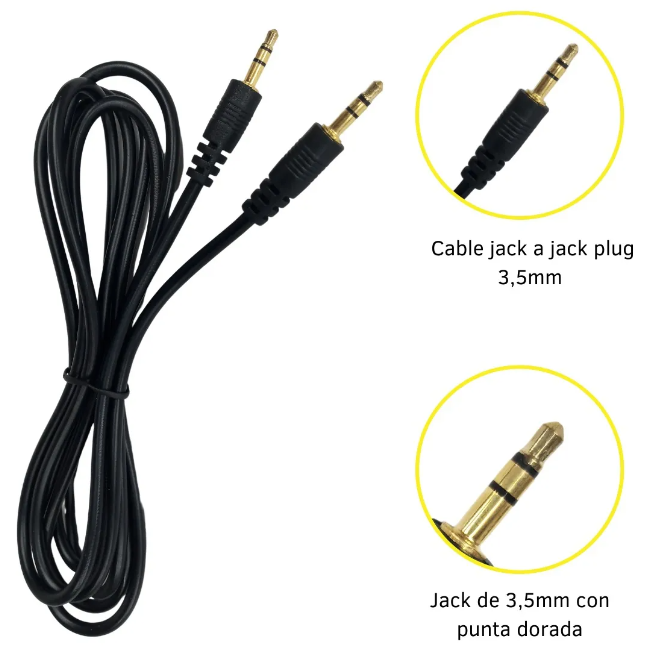 🔌Cable Auxiliar Jack 3.5 mm Plug a Plug con Punta Dorada