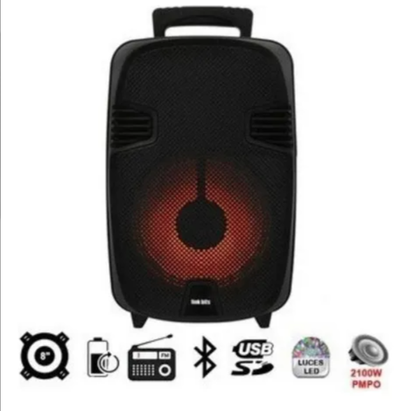 🔊 Bocina Bluetooth Link Bits SA890T – 8" con Micrófono, Control Remoto y Luces LED