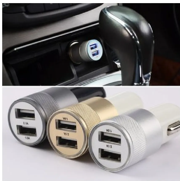 🔌 Cargador para Auto de 2 Puertos USB 5V 2.1A de Aluminio