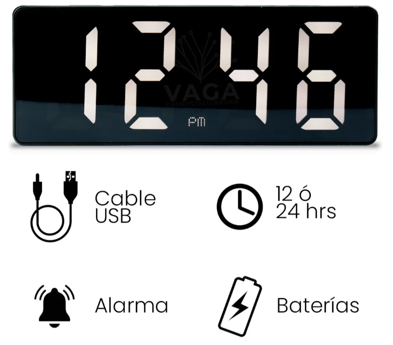 🕒 Reloj LED de Escritorio Gaosiio DS-3806L – Pantalla Espejo con Fecha y Temperatura