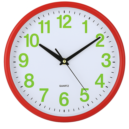 🕒Reloj de pared redondo rojo números verdes QUARTZ