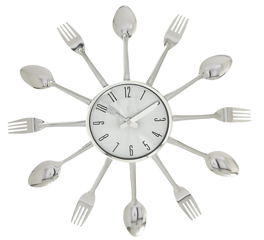 🕒Reloj de pared cubiertos plateados QUARTZ