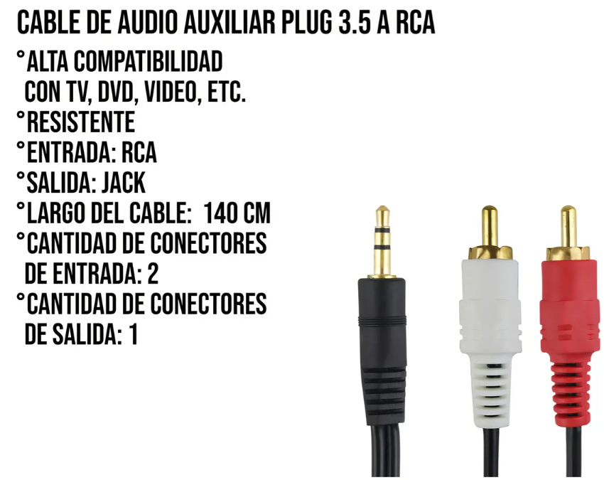 🔌Cable de Audio Auxiliar 3.5 mm a RCA (1 metro)
