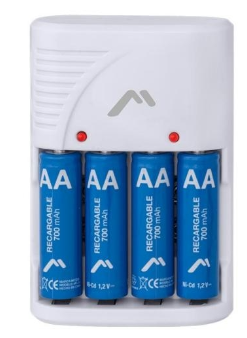 🔋 Cargador Mitzu MC-210 para Baterías AA, AAA y 9V con 4 Pilas AA de 700 mAh