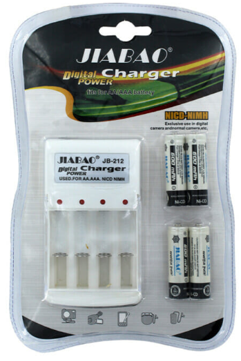 🔋 Cargador Universal Jiabao JB-212 con 4 Baterías Recargables AA