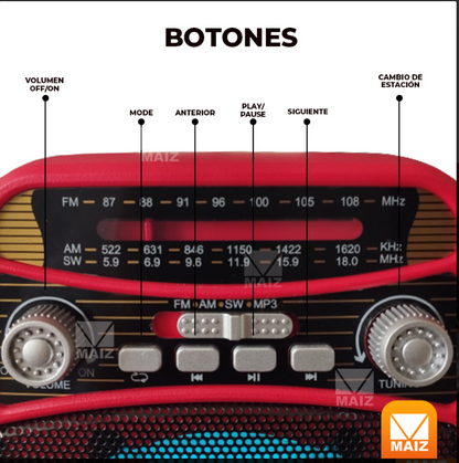 🔊 Bocina Bluetooth MAIZ YM-328 – 3" con Radio FM y Luces LED