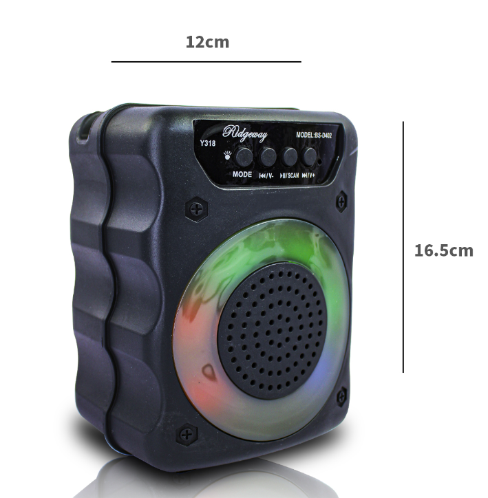 🔊 Bocina Portátil Bluetooth RIDGEWAY BS-D402 – 3" con Luces LED y Soporte para Celular