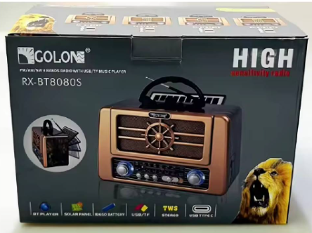 📻 Radio Retro Golon RX-BT8080S – AM/FM/SW con Bluetooth, Panel Solar y Estilo Vintage