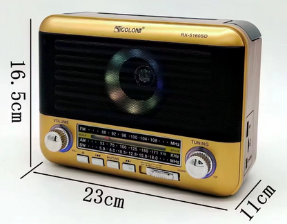 📻 Radio Bluetooth RX-5160D – AM/FM/SW, RGB LED, USB/TF, 1200mAh