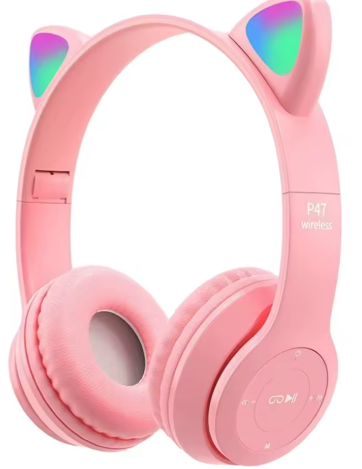 🎧 Audífonos Inalámbricos P47M con Orejas de Gato y Luces LED – Bluetooth 5.0, MicroSD, Diseño Plegable