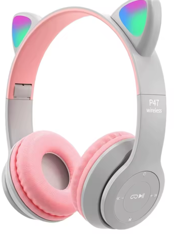 🎧 Audífonos Inalámbricos P47M con Orejas de Gato y Luces LED – Bluetooth 5.0, MicroSD, Diseño Plegable