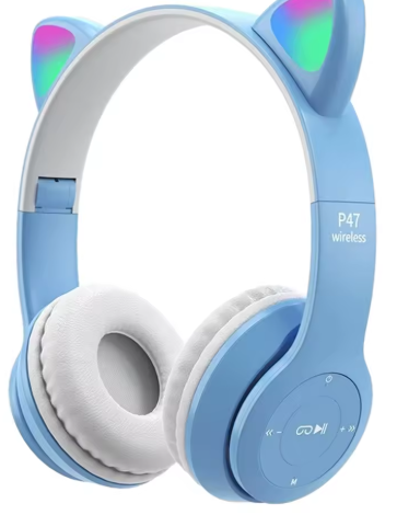 🎧 Audífonos Inalámbricos P47M con Orejas de Gato y Luces LED – Bluetooth 5.0, MicroSD, Diseño Plegable