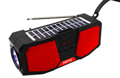 🔊 Bocina 3" H916 – Radio Multifunción con Bluetooth, Linterna y Carga Solar