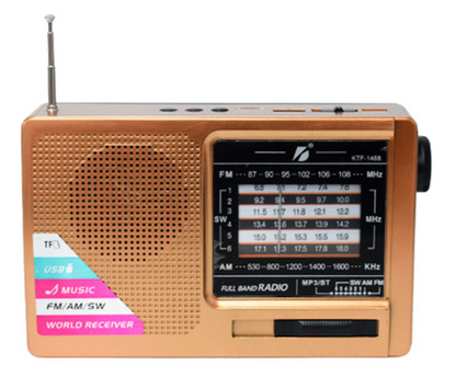 📻 Radio Portátil KTF-1488 – AM/FM/SW con Bluetooth, Panel Solar y Linterna LED