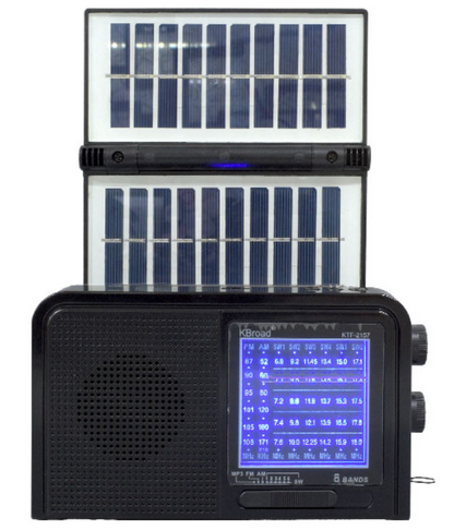 📻 Radio Portátil KTF-2157 – AM/FM con Bluetooth, Linterna y Panel Solar