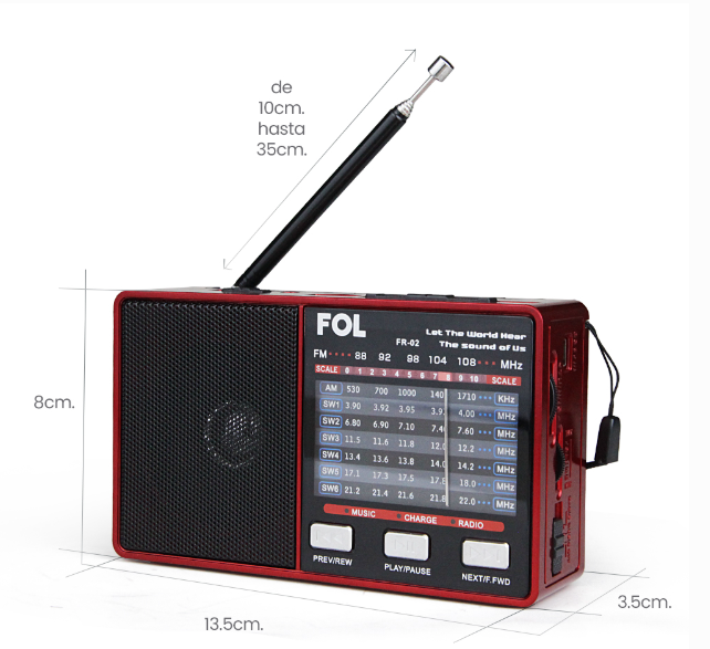 📻 Radio Portátil FOL FR-02 – AM/FM/SW con Bluetooth Y Linterna