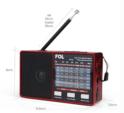 📻 Radio Portátil FOL FR-02 – AM/FM/SW con Bluetooth Y Linterna