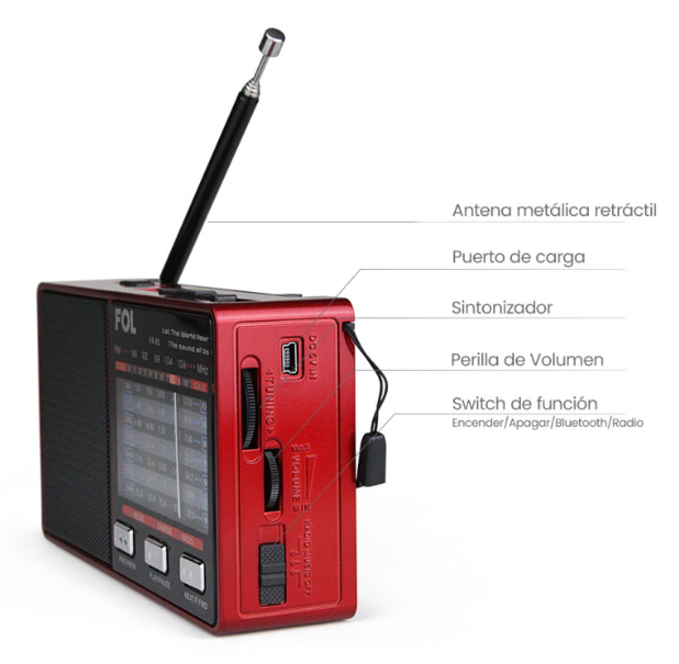 📻 Radio Portátil FOL FR-02 – AM/FM/SW con Bluetooth Y Linterna
