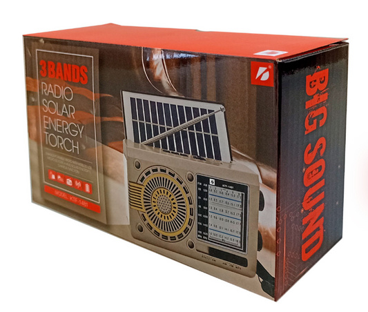📻 Radio Portátil KTF-1481 – AM/FM/SW con Bluetooth, Linterna y Panel Solar