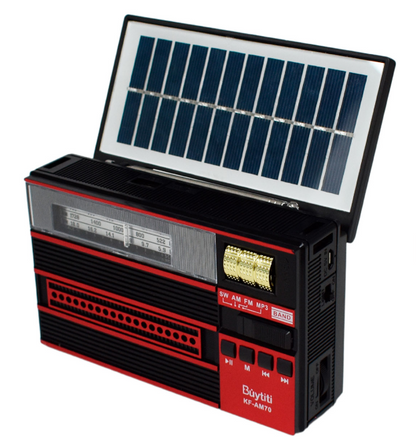 📻 Radio Portátil Buytiti KF-AM70 – AM/FM con Bluetooth, Linterna y Panel Solar
