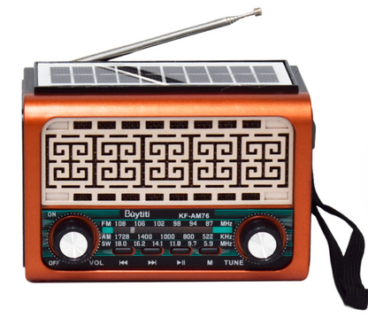 📻 Radio Portátil Buytiti KF-AM76 – AM/FM con Bluetooth y Panel Solar