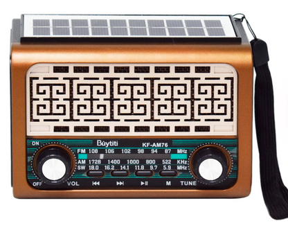 📻 Radio Portátil Buytiti KF-AM76 – AM/FM con Bluetooth y Panel Solar