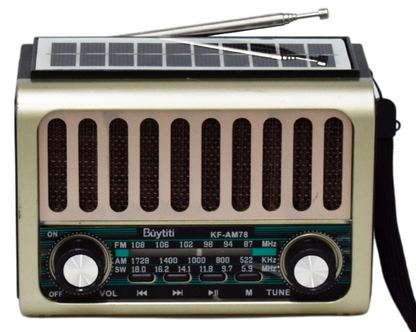 📻 Radio Portátil Buytiti KF-AM78 – AM/FM con Bluetooth y Panel Solar