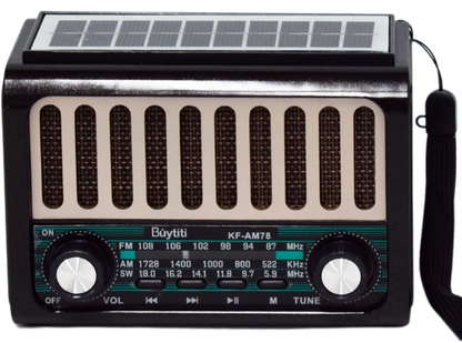 📻 Radio Portátil Buytiti KF-AM78 – AM/FM con Bluetooth y Panel Solar