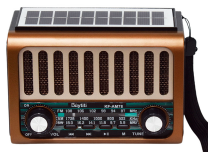 📻 Radio Portátil Buytiti KF-AM78 – AM/FM con Bluetooth y Panel Solar