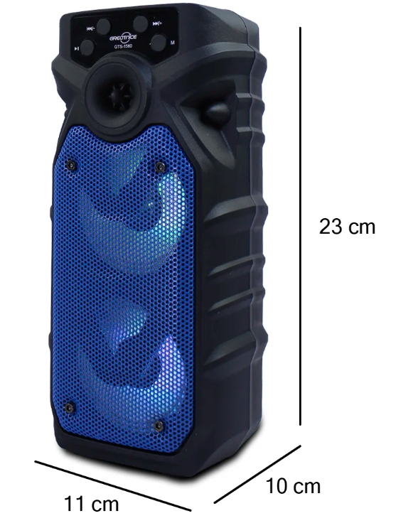 🔊 Bocina Portátil GTS-1560 (2 × 3") – Bluetooth, Luces LED y Radio FM