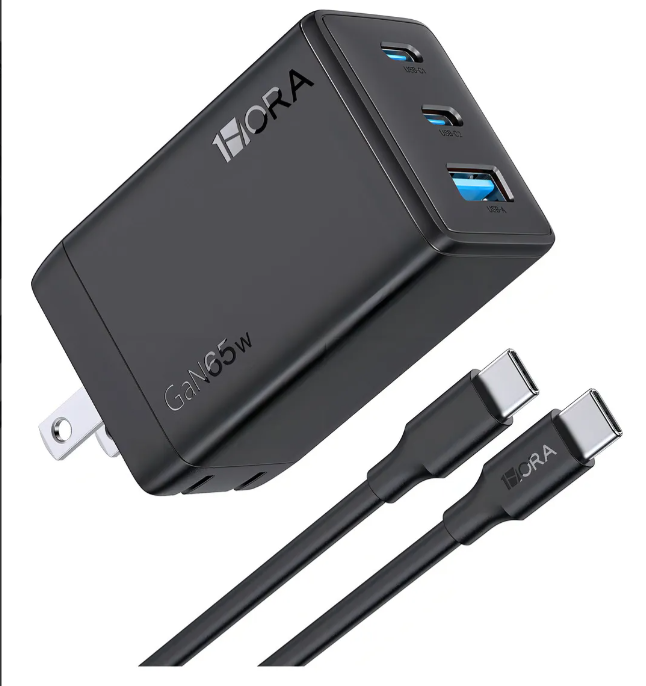 ⚡ Cargador 1Hora GAR322 65W GaN – 3 Puertos (2×USB-C + 1×USB-A)