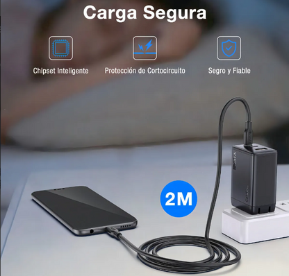 ⚡ Cargador 1Hora GAR322 65W GaN – 3 Puertos (2×USB-C + 1×USB-A)