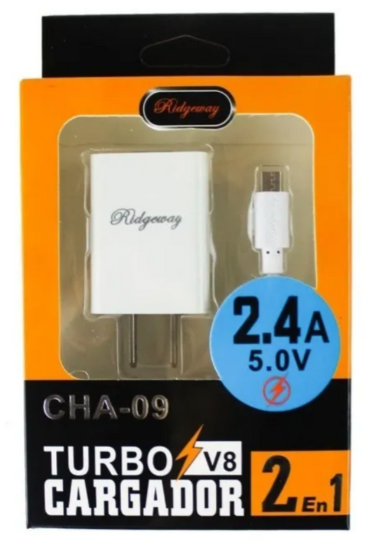 ⚡ Cargador de Viaje USB con Cable V8 2.4A – Ridgeway CHA-09