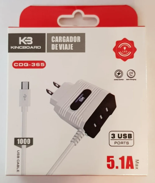⚡ Cargador de Viaje Kingboard CDQ-365 – 3 Puertos USB, Carga Rápida