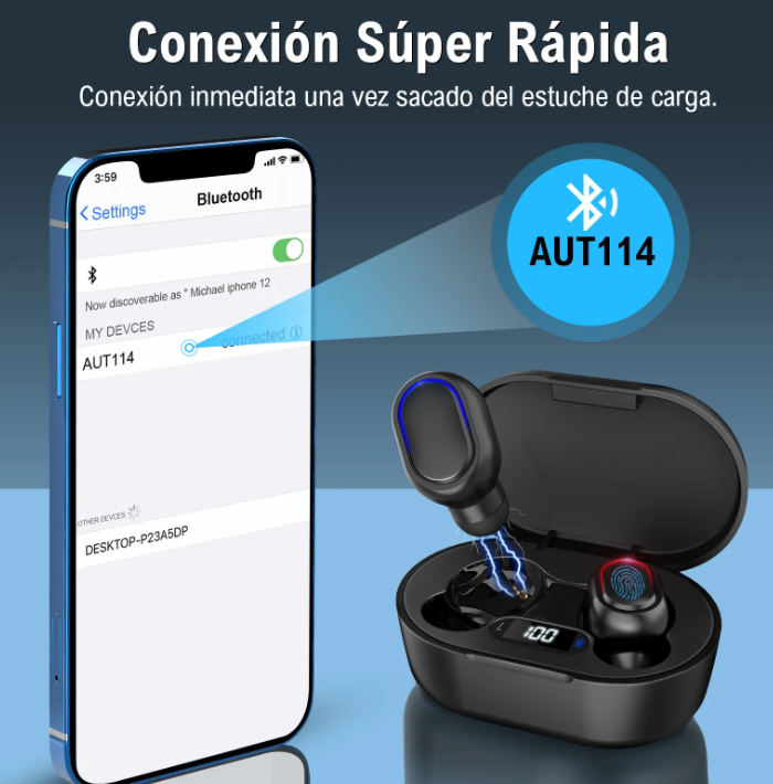 🎧 Auriculares Inalámbricos 1Hora AUT114 – Bluetooth 5.3, 25h de autonomía