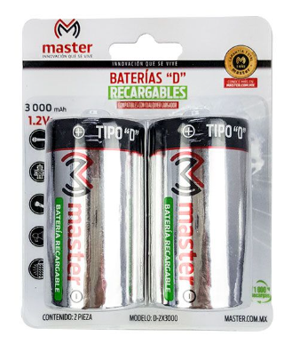 🔋Baterías Recargables Master D-2X3000