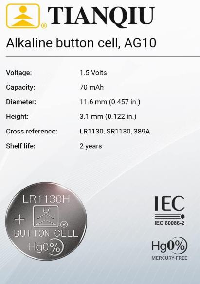 🔋 Batería LR1130 / AG10 / 389A (10piezas)