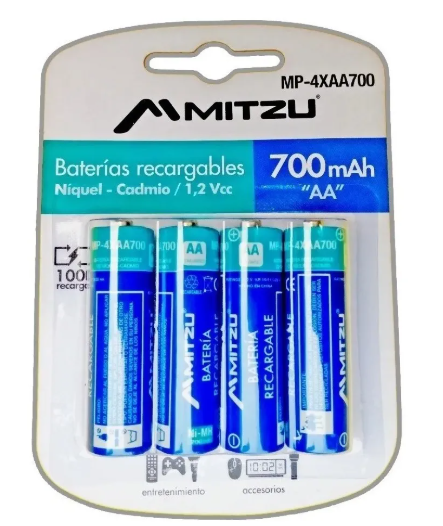 🔋 Pila Recargable AA 700mAh – Mitzu MP-4XAA700 (Paquete con 4)