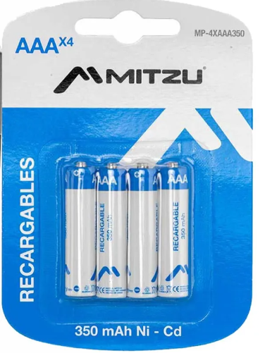 🔋 Pila Recargable AAA 350mAh – Mitzu  (Paquete con 4)