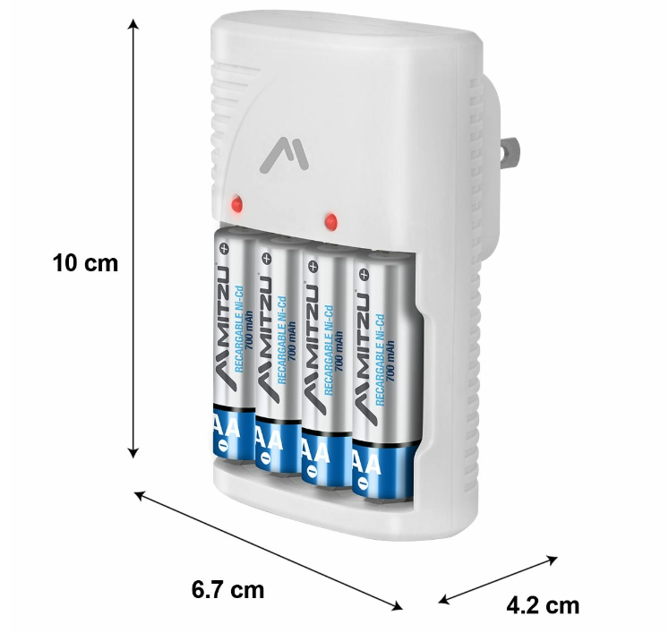 🔋 Cargador Mitzu MC-210 para Baterías AA, AAA y 9V con 4 Pilas AA de 700 mAh