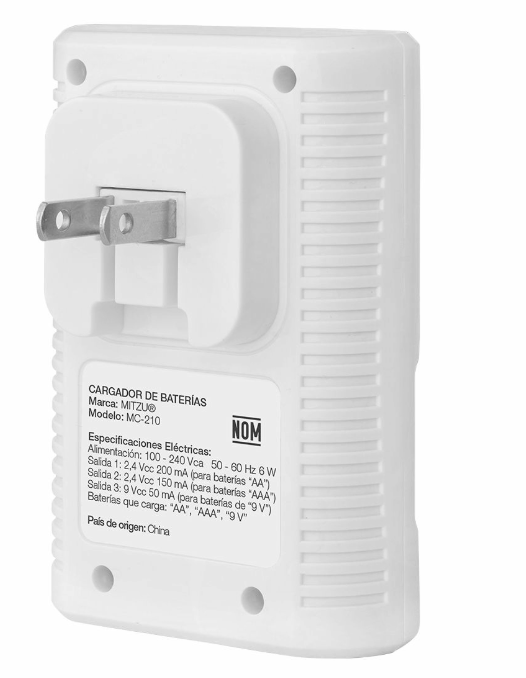 🔋 Cargador Mitzu MC-210 para Baterías AA, AAA y 9V con 4 Pilas AA de 700 mAh